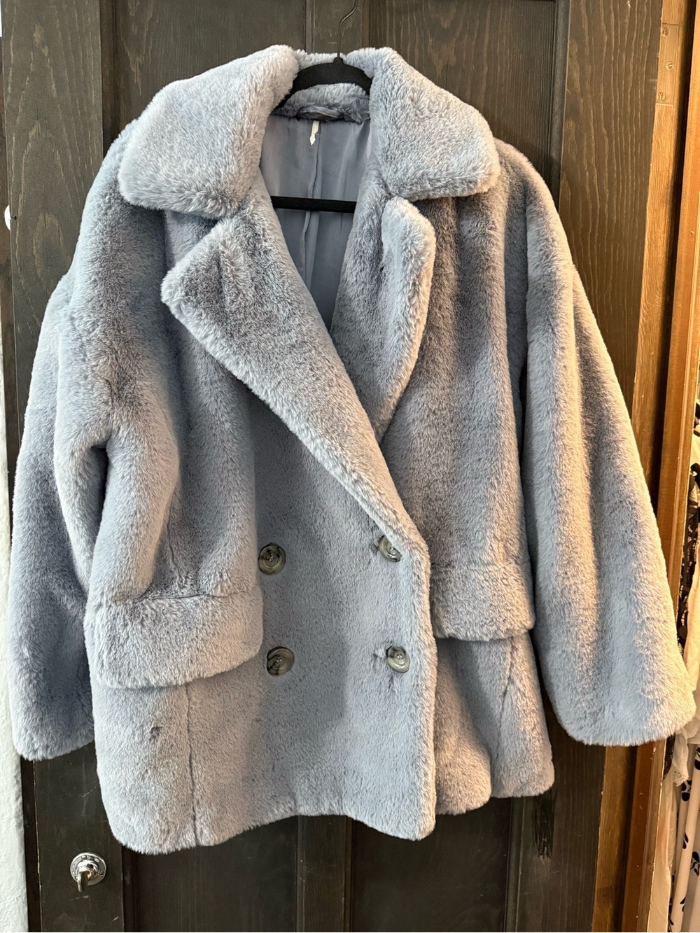 Free People Plush Double-Breasted Faux Fur Jacket in Light Gray
